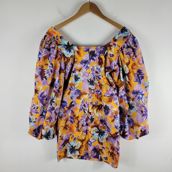 Zara Camilla Floral Square Neck Off The Shoulder Balloon Sleeve Mini Dress - Picture 9 of 11